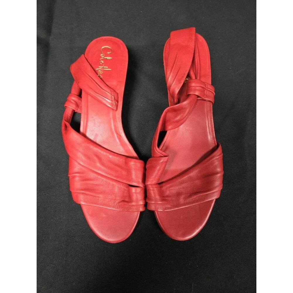 Cole Haan Women's Red Leather Wedge Red Sandals Size| 8 1/2 AA